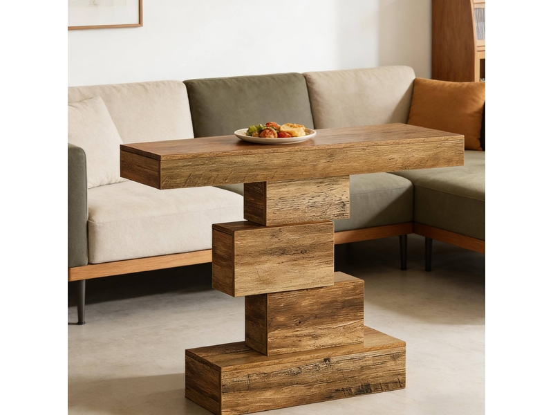  Table console 108x30x80 cm avec piètement géométrique, panneau de particules, bois clair  - Conforama B