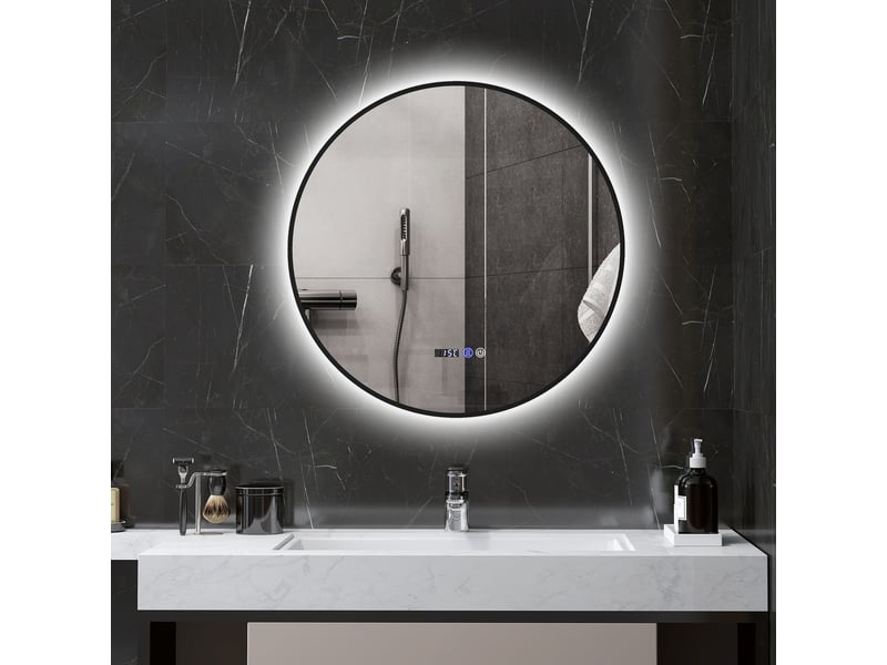  Miroir salle de bain rond led intensité variable anti-buée tactile noir, compatible maison  - Conforama E