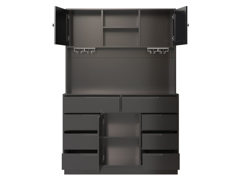 Armoire haute moderne avec éclairage led, 8 tiroirs, fermeture magnétique, étagères réglables, noir, 120x40x183,5 cm - Conforama A