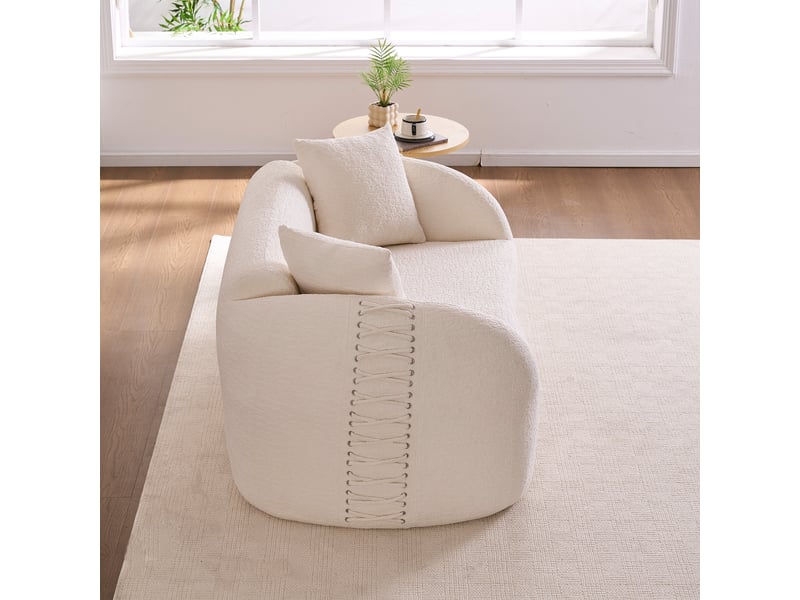  Canapé 2 places courbé duboisdesign série baseball tissu chenille crème blanc 155×67×90 cm  - Conforama B
