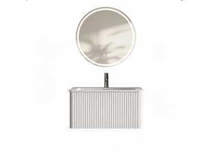 Ensemble meuble de salle de bain 80 cm avec vasque, miroir led rond 80 cm, blanc