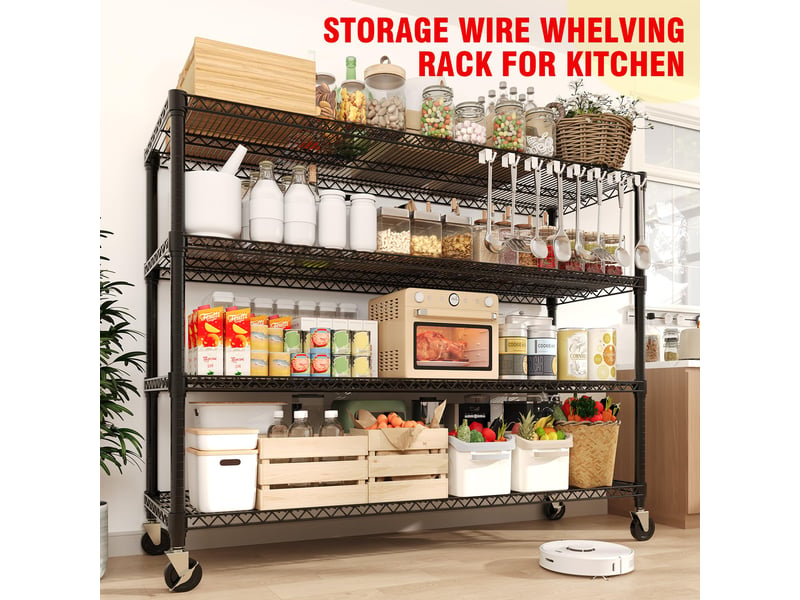  Rayonnage étagère métallique roulante ultra-résistante – rangement lourd garage, cuisine, cave, bureau, entrepôt 150x45x182cm PHK_3ACP5EGF - Conforama B