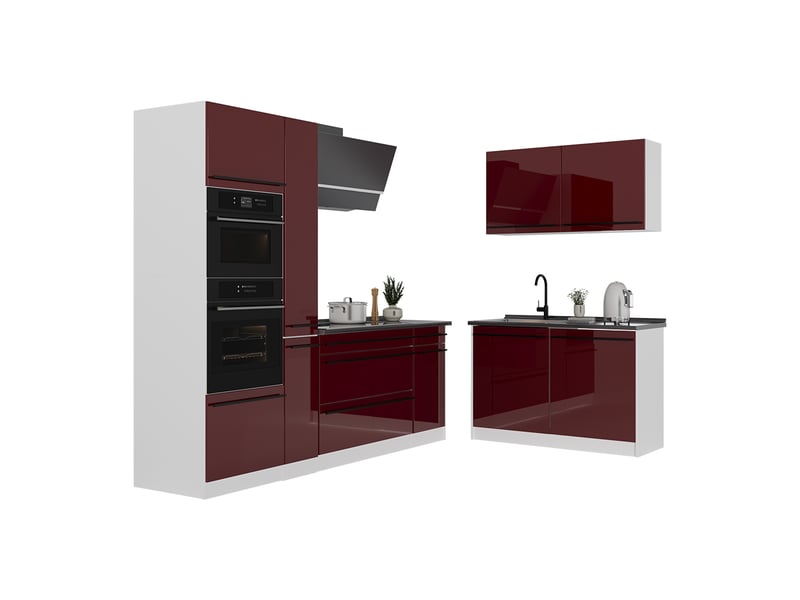 Vicco cuisine en angle, rouge brillantblanc, 230 x 120 cm plan de travail anthracite - Conforama E