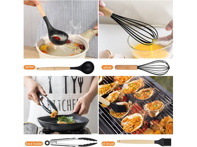  Ensemble d'ustensiles de cuisine en silicone 33 pièces – sans bpa, noir  - Conforama E