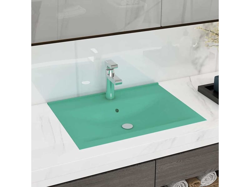  Lavabo de bain, vasque à poser avec trou de robinet vert clair mat 60x46 cm céramique cf65632  - Conforama B