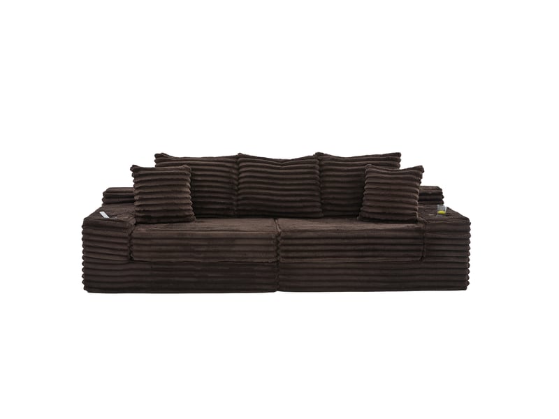 Canapé convertible 4 places en velours côtelé marron café  - Conforama A