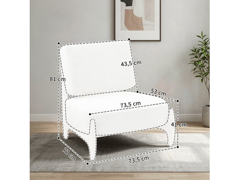  Fauteuil de salon avec assise épaisse et dossier rembourré, structure en bois, revêtement en chenille crème  - Conforama C