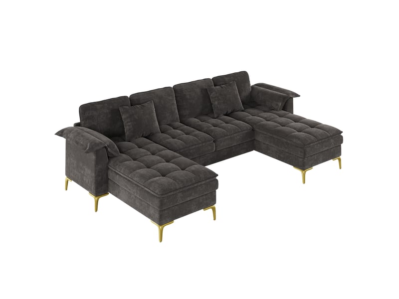 Canapé d'angle panoramique 4 places 262 × 134 cm avec 2 méridiennes, gris IKSETERA TRADING LTD - Conforama A