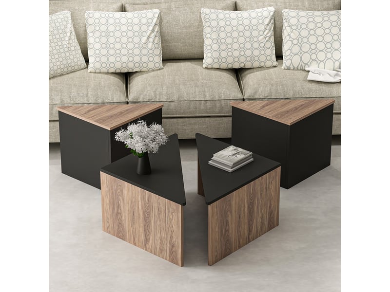 Set de 4 tables basses frederikshavn carrées gigognes effet chêne anthracite [en.casa] Frederikshavn - Conforama C