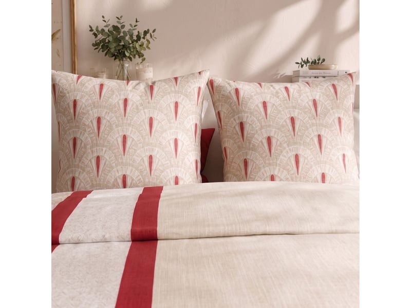  Parure housse de couette 240x220cm + 2 taies motif art-déco rouge et beige 100% coton - linoa LINOA - Conforama D