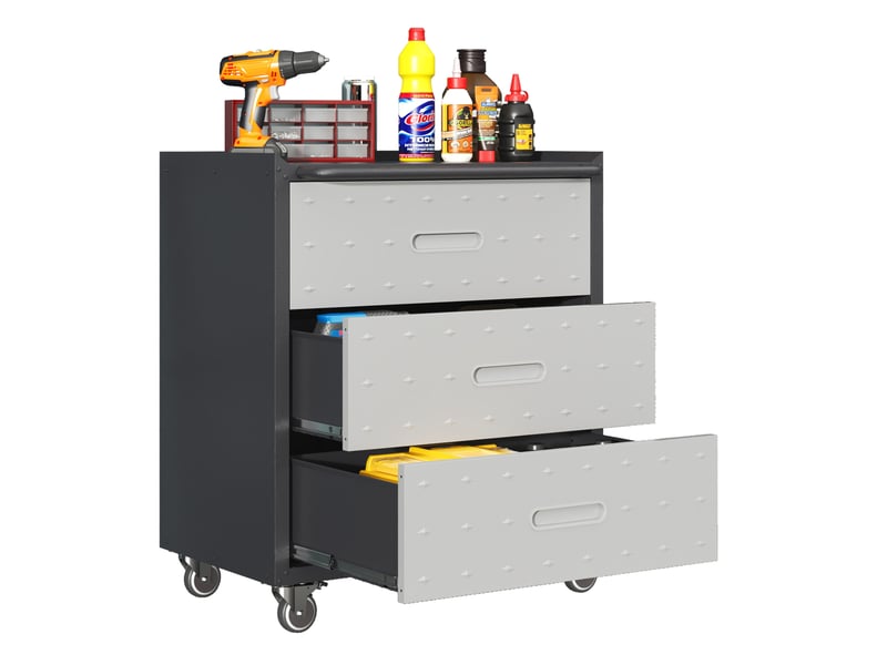  Armoire à outils métallique sur roulettes 75 x 42 x 88 cm noir et gris, 3 tiroirs pour garage et bureau  - Conforama A