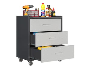 Armoire à outils métallique sur roulettes 75 x 42 x 88 cm noir et gris, 3 tiroirs pour garage et bureau