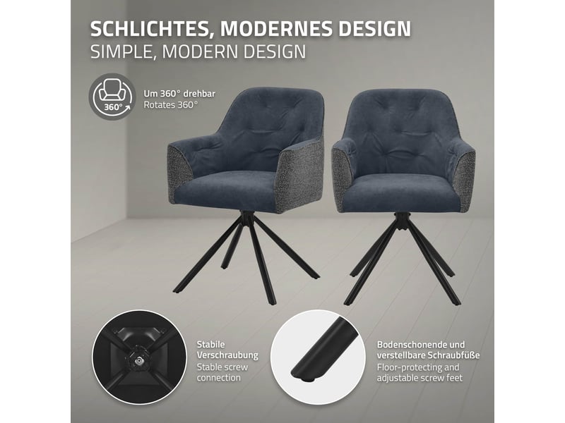  Ml-design lot de 2 chaises de salle à manger cuisine, pivotantes à 360°, en tissu tissé et simili, avec accoudoirs et dossier, cadre en acier, pieds réglables, rembourrage confortable, anthracite ECD Germany GmbH - Conforama C