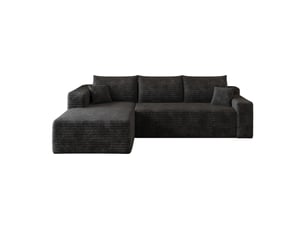 Canapé d'angle compressé 241x151x58 cm, assise profonde, velours côtelé, sans montage, mousse haute élasticité pour salon - noir