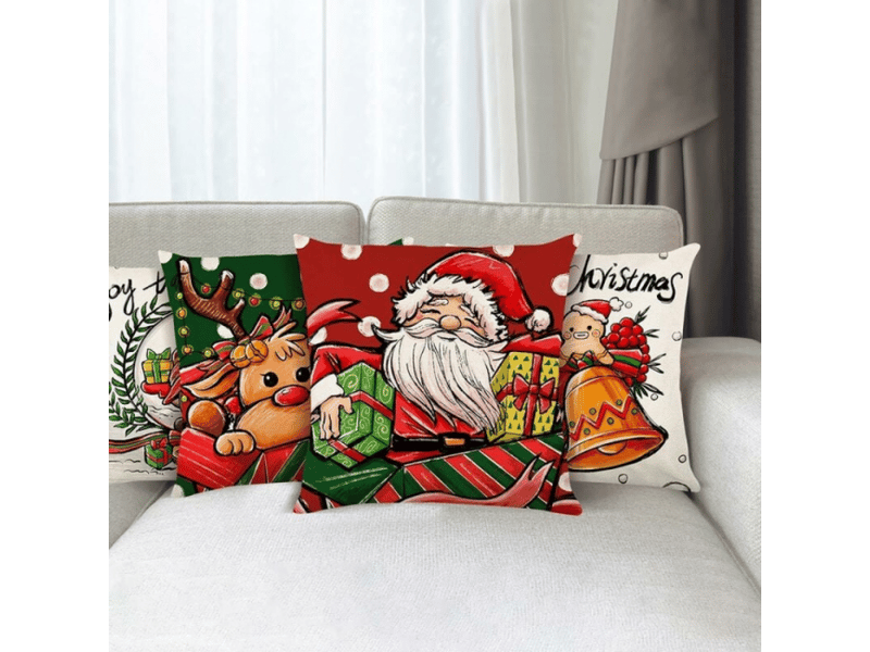  Lot de 4 housse de coussin noël 45 x 45 cm, noël décoratif canapé en coton et lin noël pour canapé lit chambre chaise jardin - couleur noël, blanc  - Conforama C