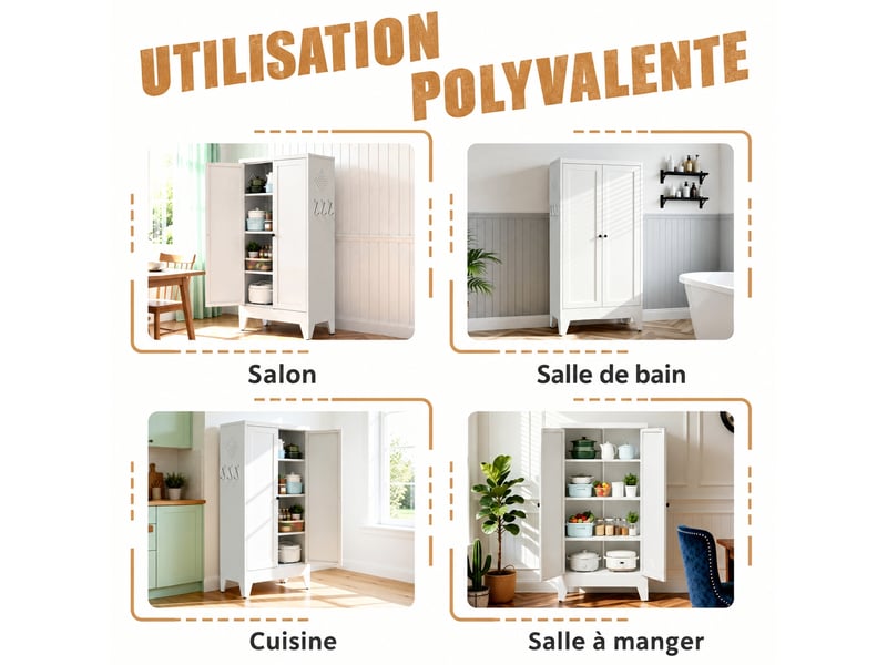  Armoire de rangement métallique blanche à 3 étagères réglables, 60 × 30 × 120 cm  - Conforama E