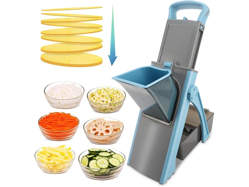  Mandoline cuisine manuelle, safety slicer coupe frites légume multifonction hachoir manuel épaisseur ajustable, bleu  - Conforama A