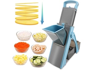 Mandoline cuisine manuelle, safety slicer coupe frites légume multifonction hachoir manuel épaisseur ajustable, bleu