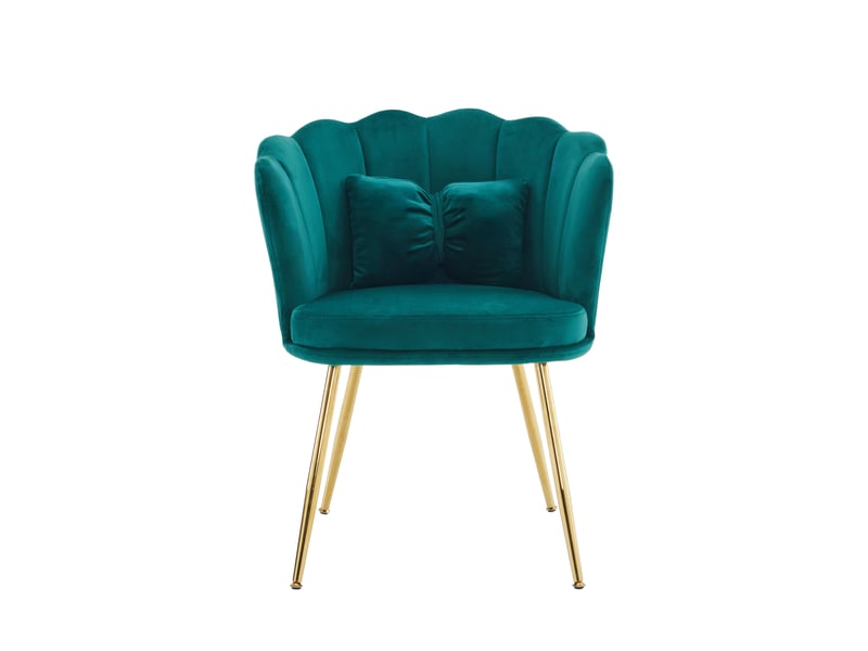  Lot de 2 chaises velours à dossier fleuri, pieds en métal doré, coussins papillon – salon ou salle à manger  - Conforama A