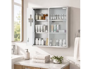 Armoire à pharmacie murale verrouillable en acier inoxydable argenté, 6 espaces de rangement sécurisés