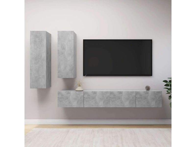  Ensemble de meuble tv - banc tv - meuble de rangement 4 pcs gris béton bois d'ingénierie  - Conforama B