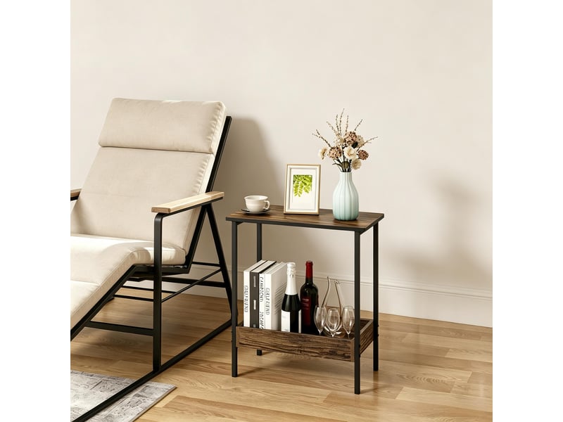  Table basse avec 2 étagères et bords relevés, style moderne, en bois d'ingénierie et métal, noir, 50 × 55 × 25 cm  - Conforama E