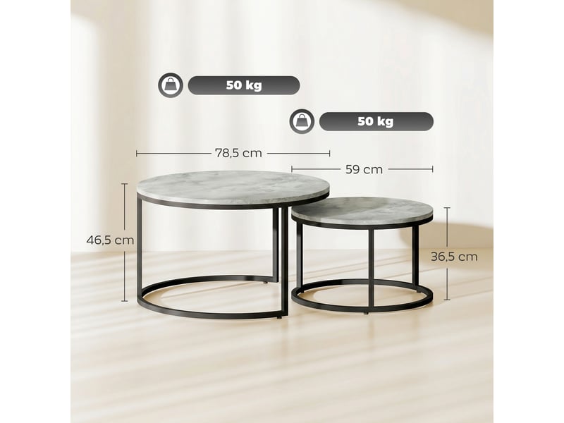  Lot de 2 tables basses gigognes empilable design pieds industriel en métal gris  - Conforama C