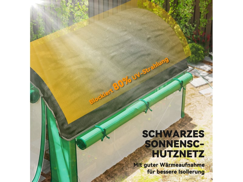  Serre tunnel 300 x 200 x 198 cm – verte – 6 fenêtres, parois enroulables, filet d'ombrage uv résistant  - Conforama E