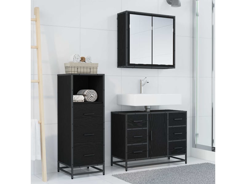 Ensemble de mobilier de salle de bain 3 pc chêne noir cf64362 - Conforama D