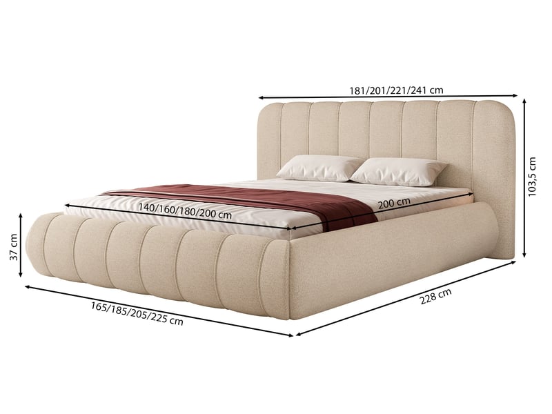 Selsey malunna - lit rembourré - 160x200 cm - chenille grège Malunna - Conforama E