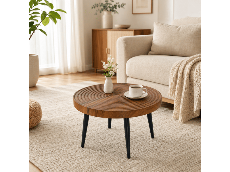  Table basse 60x60x37 cm, décor noyer, table basse salon, usage quotidien, pour salon, en mdf et métal, marron et noir  - Conforama D