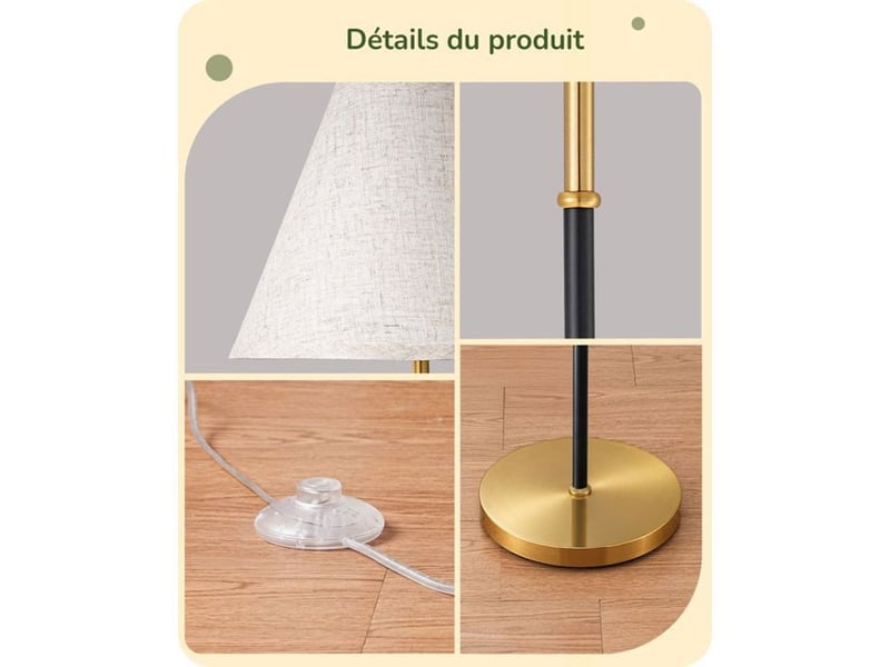  Lampe sur pied retro beige en lin coton 158 cm interrupteur au pied ampoule led e27 2700k 370618_AADHM44171_6_DROPFR - Conforama E