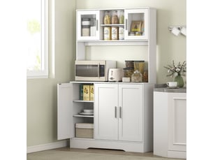 Vaisselier scandinave blanc, buffet de cuisine haut avec portes vitrées, meuble de rangement micro-ondes, étagères réglables, 108x35x180 cm