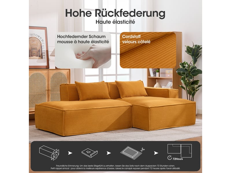  Canapé 3 places en tissu avec 2 coussins, assise ressorts ensachés et mousse haute densité, design épuré  - Conforama D