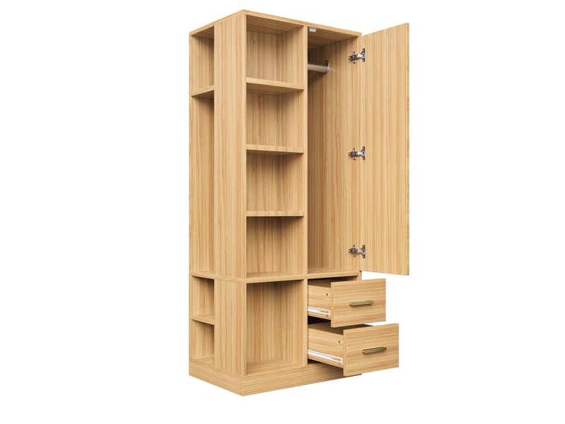 Armoire tcqpz 70 x 50 x 170 cm une porte avec plusieurs étagères, deux barres de penderie et deux tiroirs, bois - Conforama A