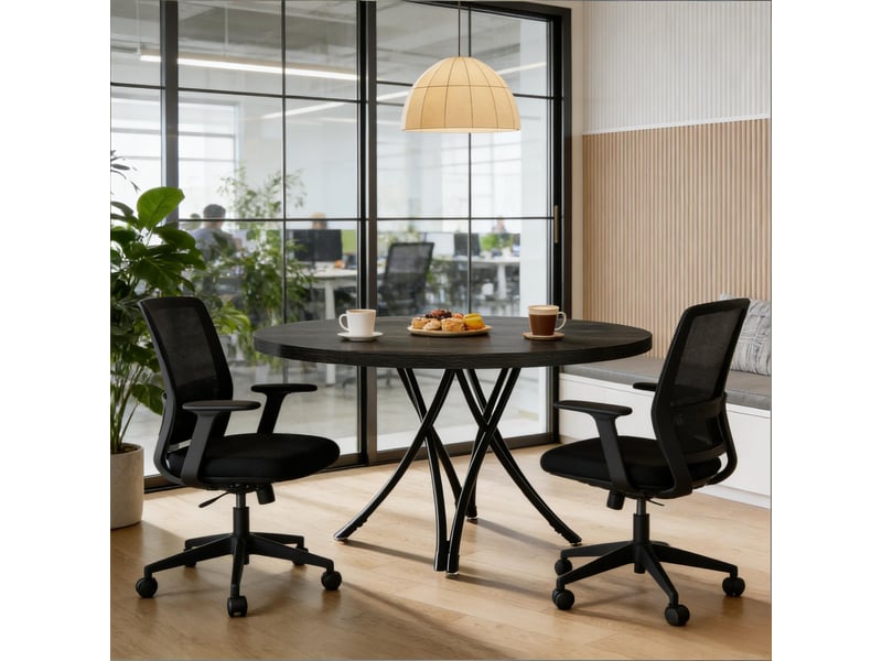 Table à manger ronde en mdf noir ø120x75 cm - Conforama D