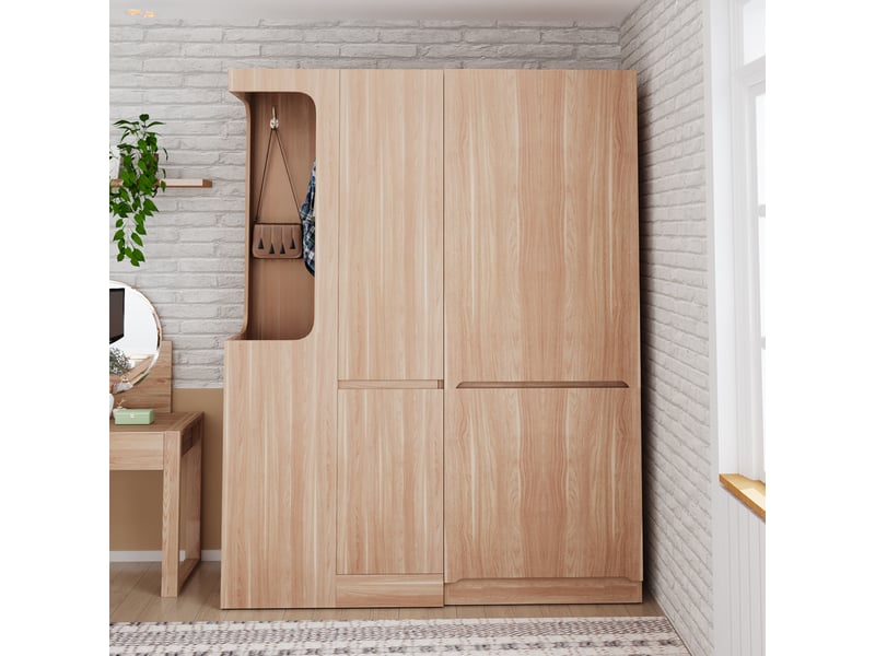  Armoire 140x40x170 cm, avec portes doubles, tiroirs latéraux, style naturel, bois et mdf, finition de bois naturel  - Conforama D