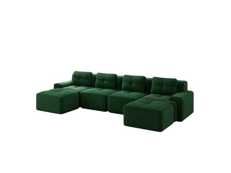  Canapé modulaire 4 places vert en velours côtelé, canapé en u avec méridienne, assise profonde de 74 cm pour salon  - Conforama E
