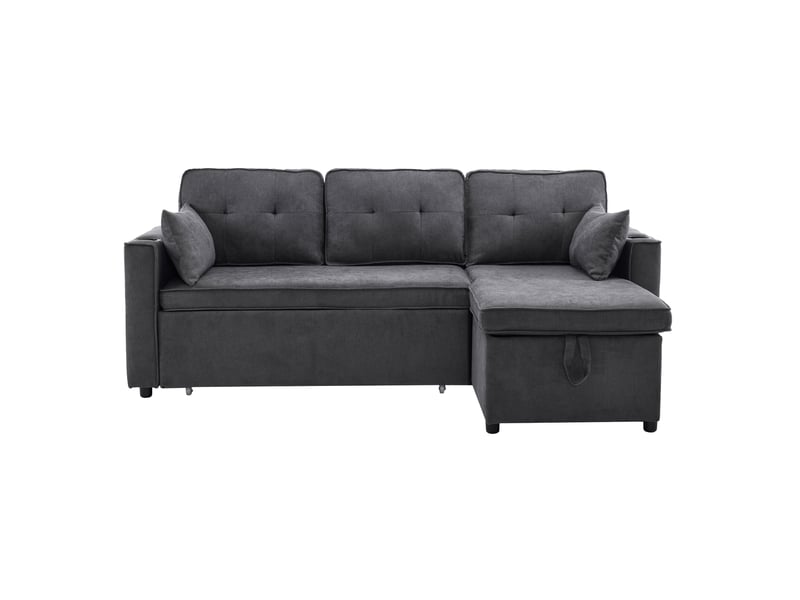 Canapé d'angle convertible 3 places 211 x 130 cm – gris – méridienne réversible, rangement et porte-gobelets - Conforama A