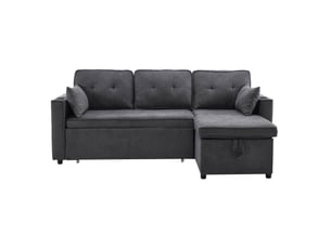 Canapé d'angle réversible convertible VIVRYN 3 places Polyester gris avec coffre de rangement