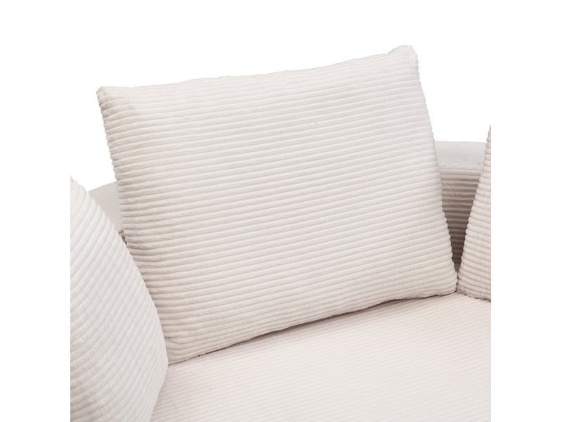  Canapé convertible 2 places avec lit d'appoint, 3 coussins et dossier enveloppant en velours côtelé beige clair 173 × 176 cm  - Conforama E