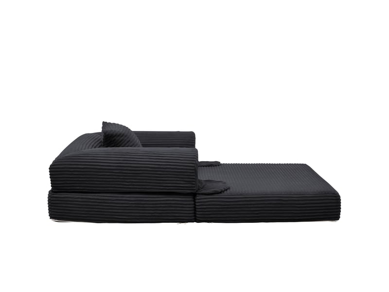  Fauteuil-lit convertible 1 place en velours côtelé noir avec coussin et mousse  - Conforama A