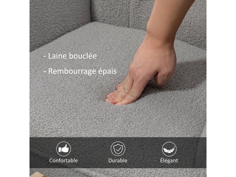  Fauteuil à bascule gris clair en tissu polaire, fauteuil relax de salon avec accoudoirs, 71 x 98 x 101 cm  - Conforama W