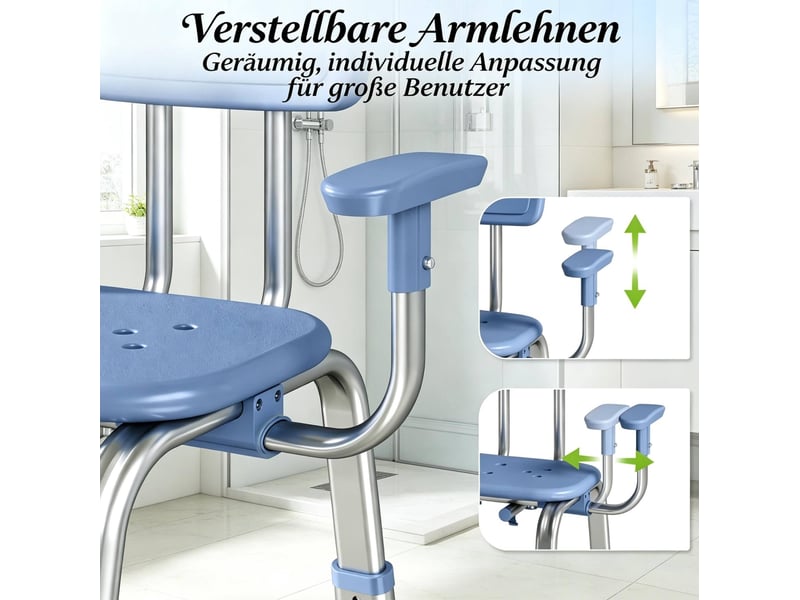 Chaise de douche modenvie ergonomique réglable avec dossier et accoudoirs bleu et argenté - Conforama E