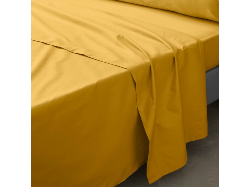  Ensemble literie 4 pièces drap plat 240 x 300 cm + drap housse 140x190 cm + 2 taies 63x63 cm percale 78 fils curry  - Conforama C