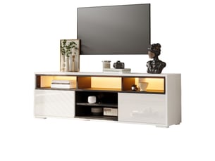 Meuble tv led 150 x 35 x 50 cm brillant, 2 portes et 8 espaces de rangement, idéal pour petit salon