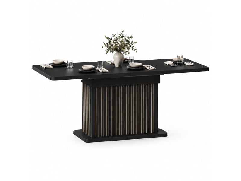  Table à manger extensible 120-160 x 80 cm – noir mat – rangement dissimulé et plateau central modulable  - Conforama A