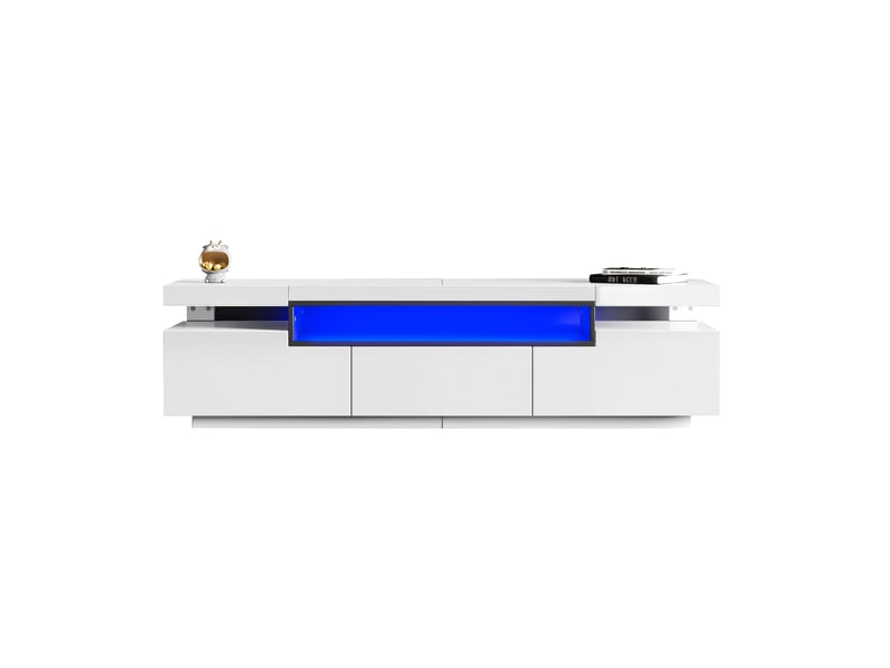  Meuble tv rangement 160 cm blanc laqué 3 tiroirs led 70 pouces salon moderne homvra  - Conforama A