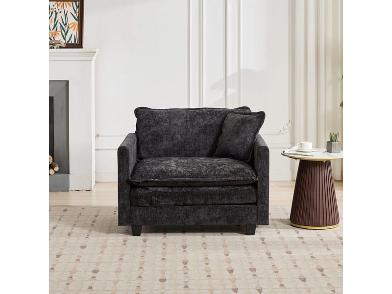  Canapé 1 place en chenille noire, coussin d'assise double couche, structure modulable pour salon ,pouf non inclus  - Conforama B