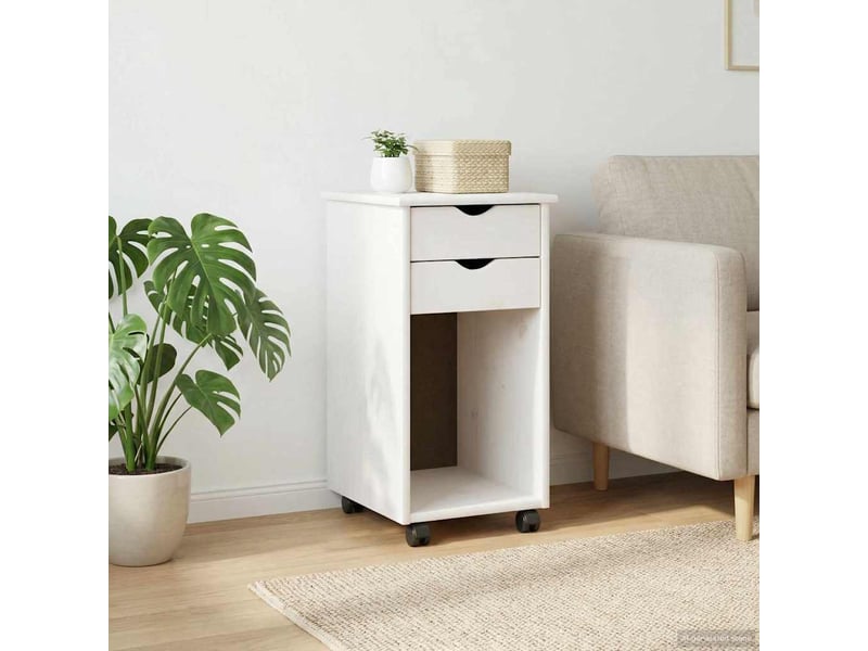  Caisson roulant de bureau, meuble de rangement 34 x 39 x 65,5 cm pin massif blanc  - Conforama C